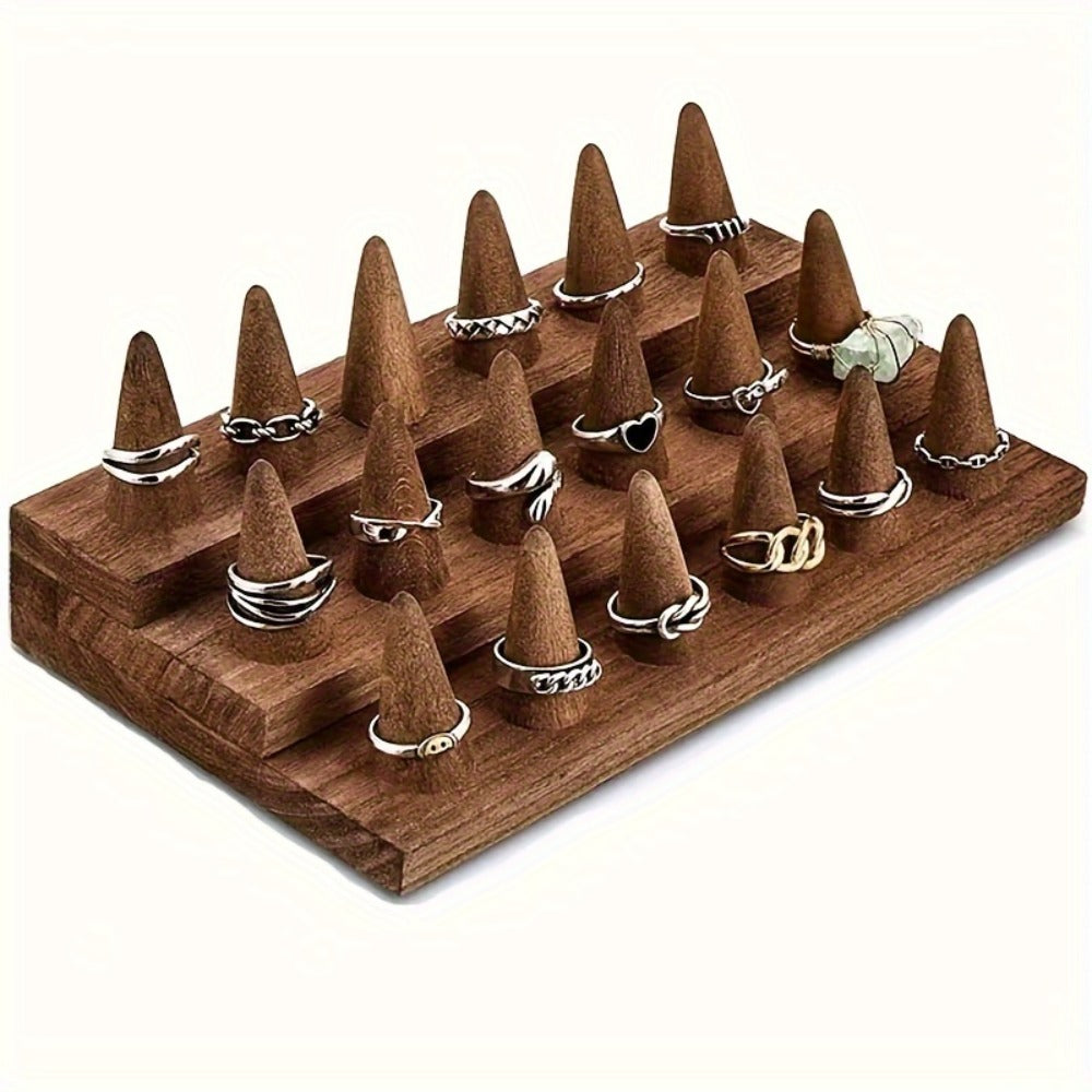Jewelry Organizer Solid Wood Ring Display Stand in 2-Tier 12-Ring or 3-Tier 18-Ring Options