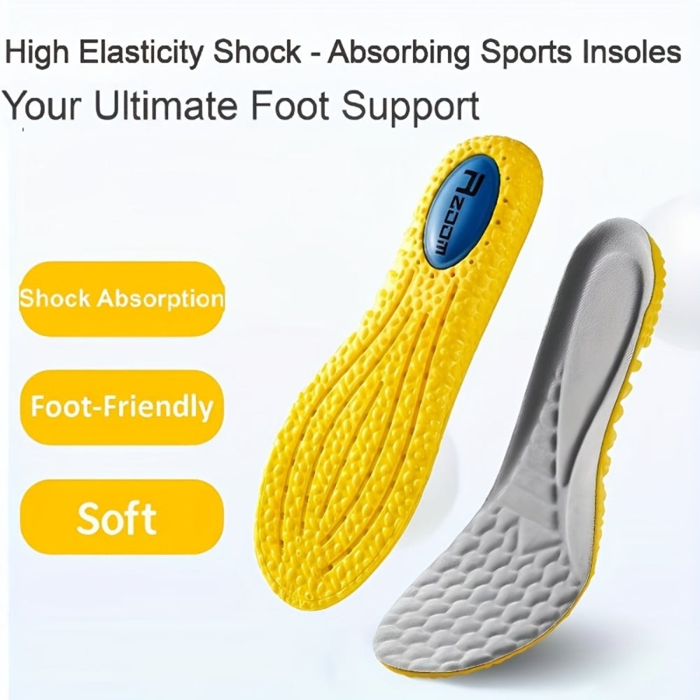 Two-Pair Yellow-and-Grey Full-Length Shoe Insoles with Six EU35-46 Size Options from 240 to 290 mm