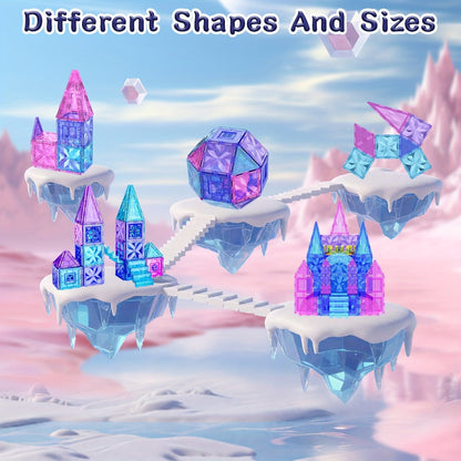 Magnetic Tiles 114-Piece Purple and Blue Ice Castle Building Set with Arches, Windows and Decorative Shapes