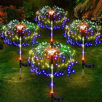 Solar Garden Lights 2-Pack Firework Stakes with 120-840 LEDs, 8 Modes and Touch Dimming for Lawn Decor
