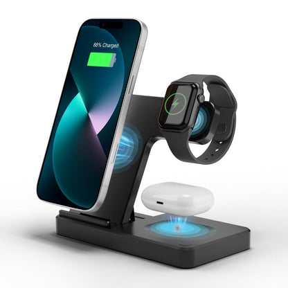 3-in-1 MagSafe Wireless Charger Foldable Travel Charging Station 15W Fast Charge – LED Indicator, Anti-Slip Stand for iPhone 17/16/15/14/13/12, Apple Watch Ultra/Series 10/9/SE & AirPods Pro | Jet Black & White