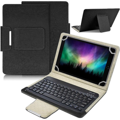 Universal Tablet Case with Wireless Keyboard 10.1 Inch – Removable Bluetooth Keyboard, PU Leather Folio Cover, Built-in Stand, Compatible with iOS Android Windows Tablets, Travel Portable Sleeve