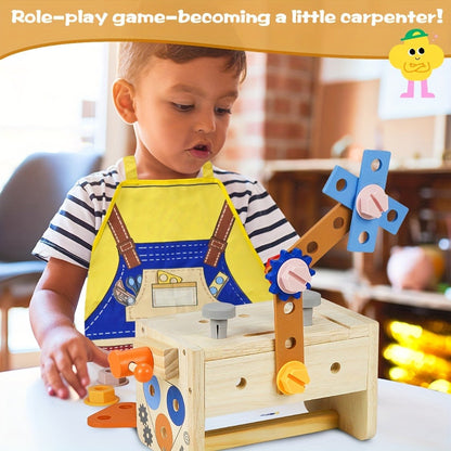 39-Piece Wooden Pretend Tool Set with Vest, Toolbox, Instruction Sheet and Six Example Builds