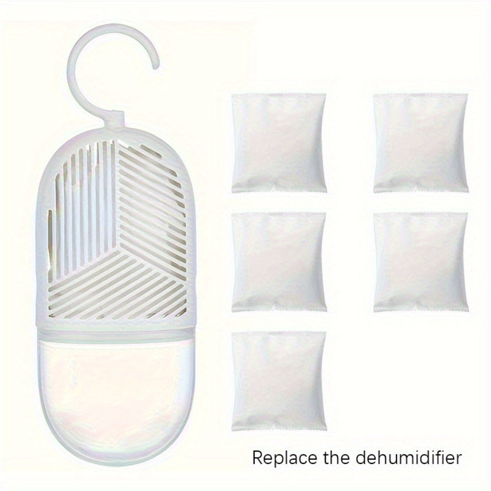 Six-Piece Hanging Moisture Absorber Kit with Replaceable Inner Bags, Hooks and Removable Water Cups