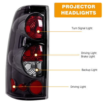 Tail Lights for Chevy Silverado 1500 2500 3500 1999-2006 & GMC Sierra 1999-2003 – Direct Replacement Pair | Black Housing | Smoked Gray / Red / Smoked Lens Options