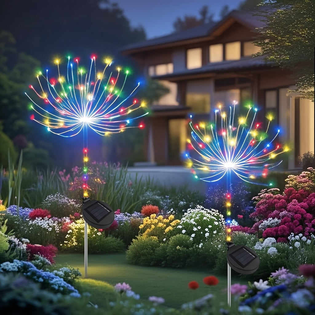 Solar Garden Lights 4-Pack Firework Stakes with 8 Modes in Warm White or Multicolor and Hanging Option