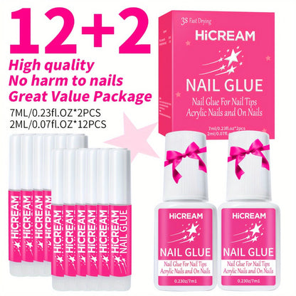Nail Glue Set, MICHAN 14- or 28-Piece Configurations with 2ml Squeeze Tubes and Optional 7ml Brush Bottles