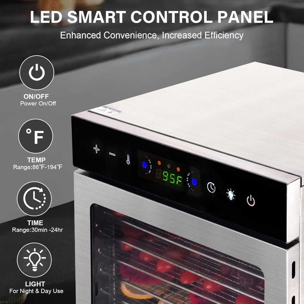 12-Tray Cabinet Food Dehydrator with 800W Heating, 24-Hour Timer and 86–194°F Digital Temperature Control