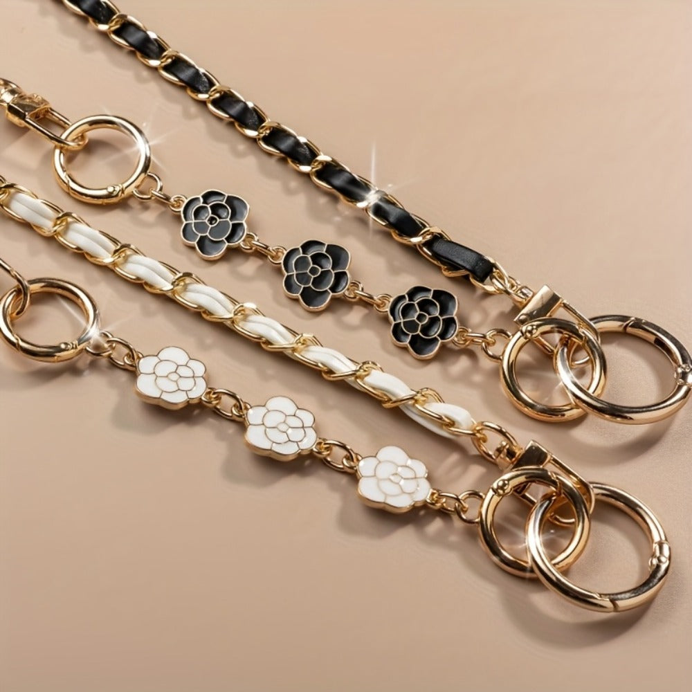 Crossbody Phone Strap Long Chain Pearl Camellia Metal Charm Elegant Lanyard for Women Girls