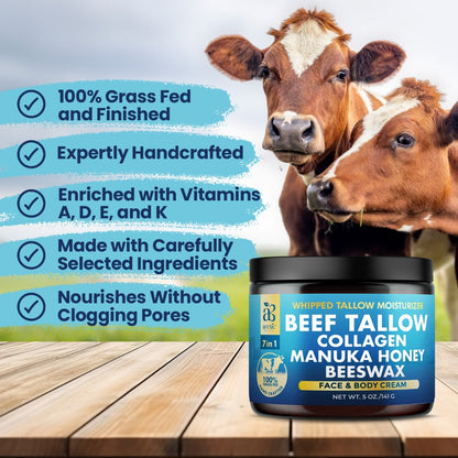Whipped Beef Tallow-Labeled Face and Body Cream with Honey, Jojoba Oil, Collagen and Aloe Vera