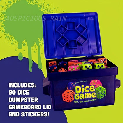 Eighty-Dice Party Board Game with Storage Bin, Four Color Sets, Lid Board and Adult Group Rules