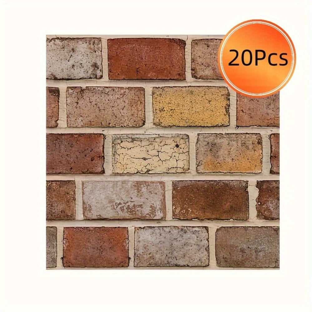 Twenty-Piece Vintage Brick and Stacked-Stone Wall Tile Sticker Set in Pattern 579, 566 or 576