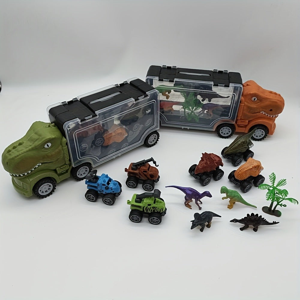 T-Rex Dinosaur Carrier Truck Playset with Mini Cars, Figures and Standard or Upgraded Package Options