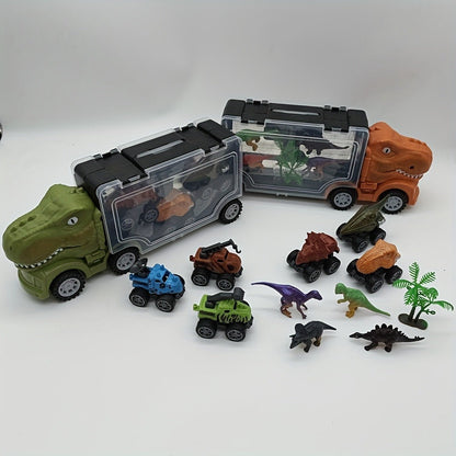 T-Rex Dinosaur Carrier Truck Playset with Mini Cars, Figures and Standard or Upgraded Package Options