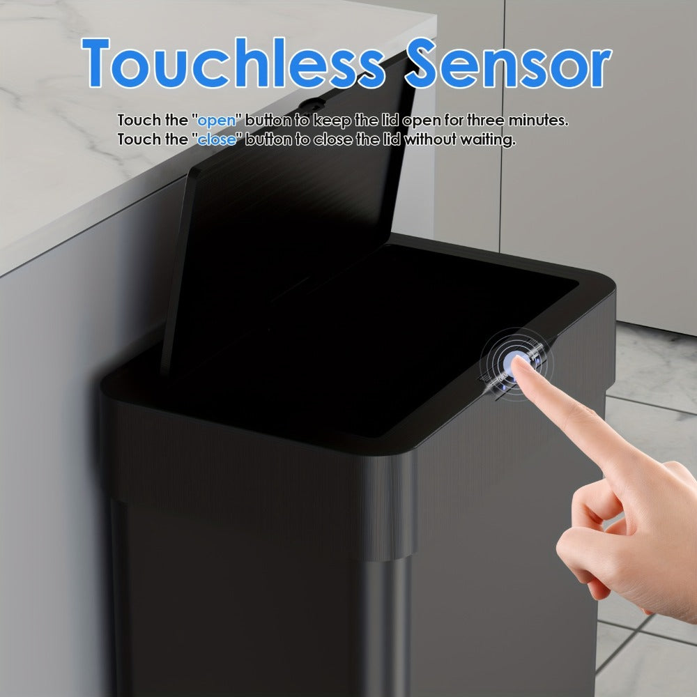 Touchless Trash Can with Motion Sensor 18.5 Gallon 60L, -Close Lid, Brushed Stainless Steel, Bag Holder