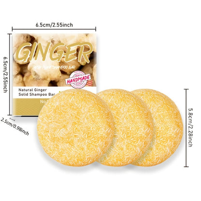 Ginger Shampoo Bar 3pcs × 60g — Natural Handmade Solid Shampoo Bar, Sulfate-Free, Paraben-Free & Vegan | Scalp Stimulating Ginger Formula for Hair Growth | All Hair Types | Unisex Travel Size