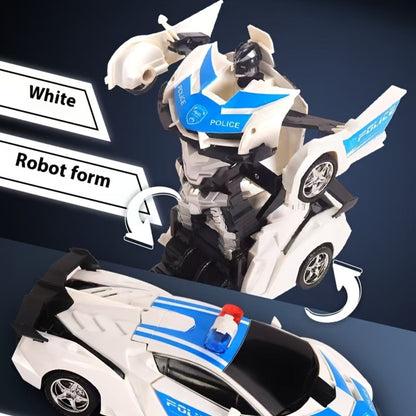 Remote Control Car, 1:18 Transforming Robot Model with Police or Spider Theme, One-Button Change, LEDs and 360° Drift