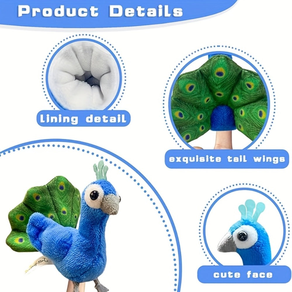 Six-Piece Bird Finger Puppet Set with Parrot, Peacock, Toucan, Flamingo, Owl and Eagle Designs