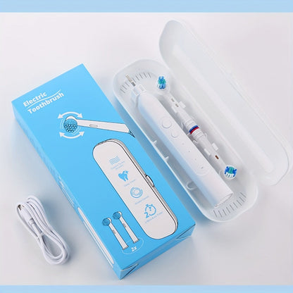 Electric Toothbrush with IPX7 Rating, Eight Round Brush Heads, Three Modes, Type-C Charging and Travel Case