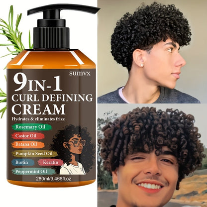 280ml 9-in-1 Curl Defining Cream in Pump Bottle with Pictured Botanical Ingredient Blend for Wavy Hair
