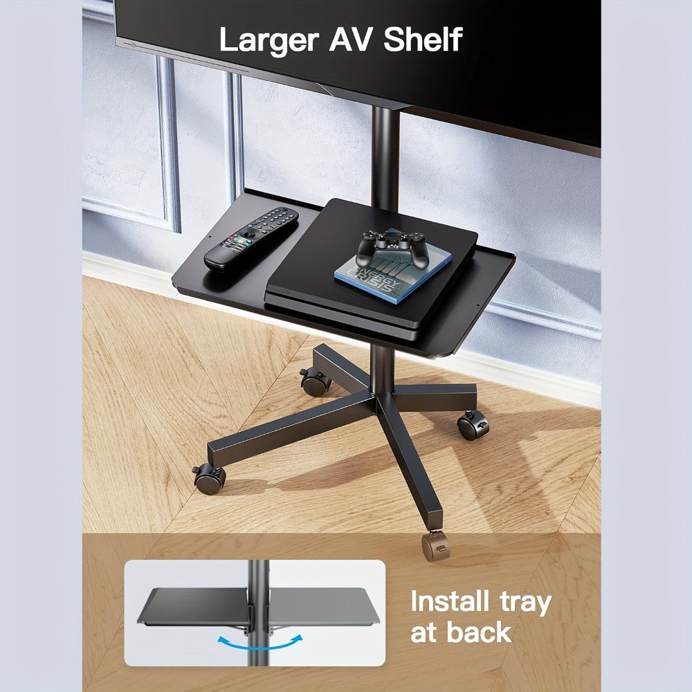 TV Stand Rolling Cart for 23 to 60-Inch Screens with Locking Casters, Media Shelf and Cable Routing