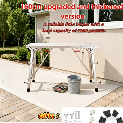 Aluminum Work Platform Height Adjustable Folding Portable Scaffold Bench Wide Base Safety Railing for Home Renovation RV Cleaning Window Painting 3 Sizes