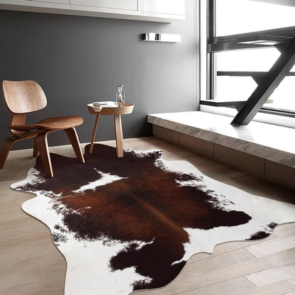 Area Rug Faux Cowhide Animal Print in Nine Colors and Two Washable Western-Style Room Sizes