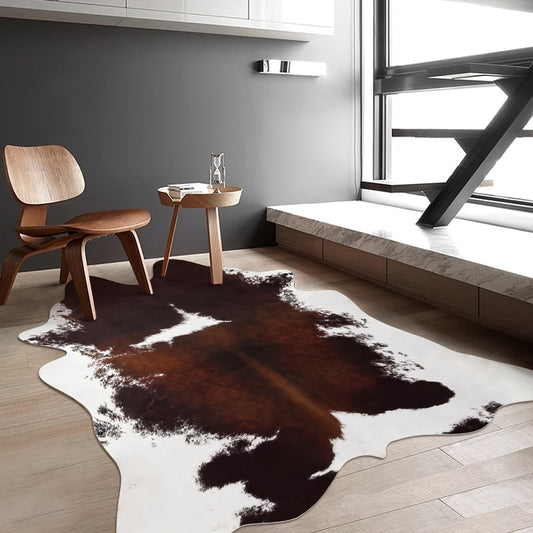 Area Rug Faux Cowhide Animal Print in Nine Colors and Two Washable Western-Style Room Sizes