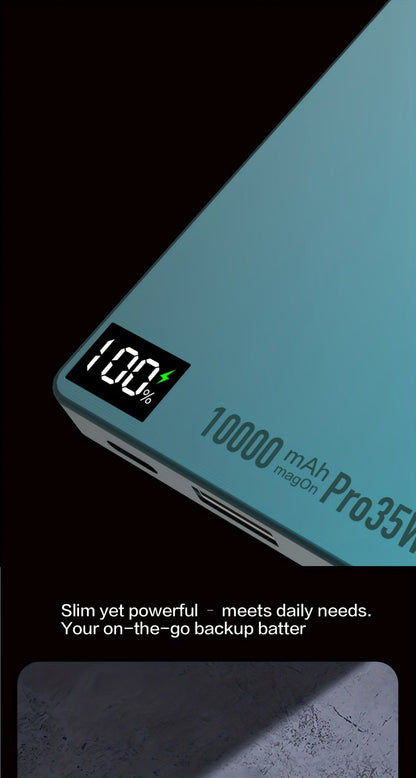 10000mAh Thin Magnetic Power Bank with 35W USB-C and 30W USB-A Port Markings in Four Colors