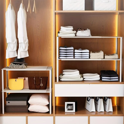 Expandable Storage Rack with Retractable Metal Shelf, Stackable Layout and Black Black Version