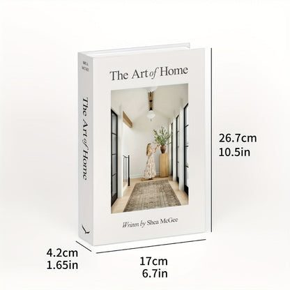 Faux Decorative Books Set, 3-Piece Beige Coffee Table Book Stack with Gold Text and 10.5 x 6.7-Inch Covers