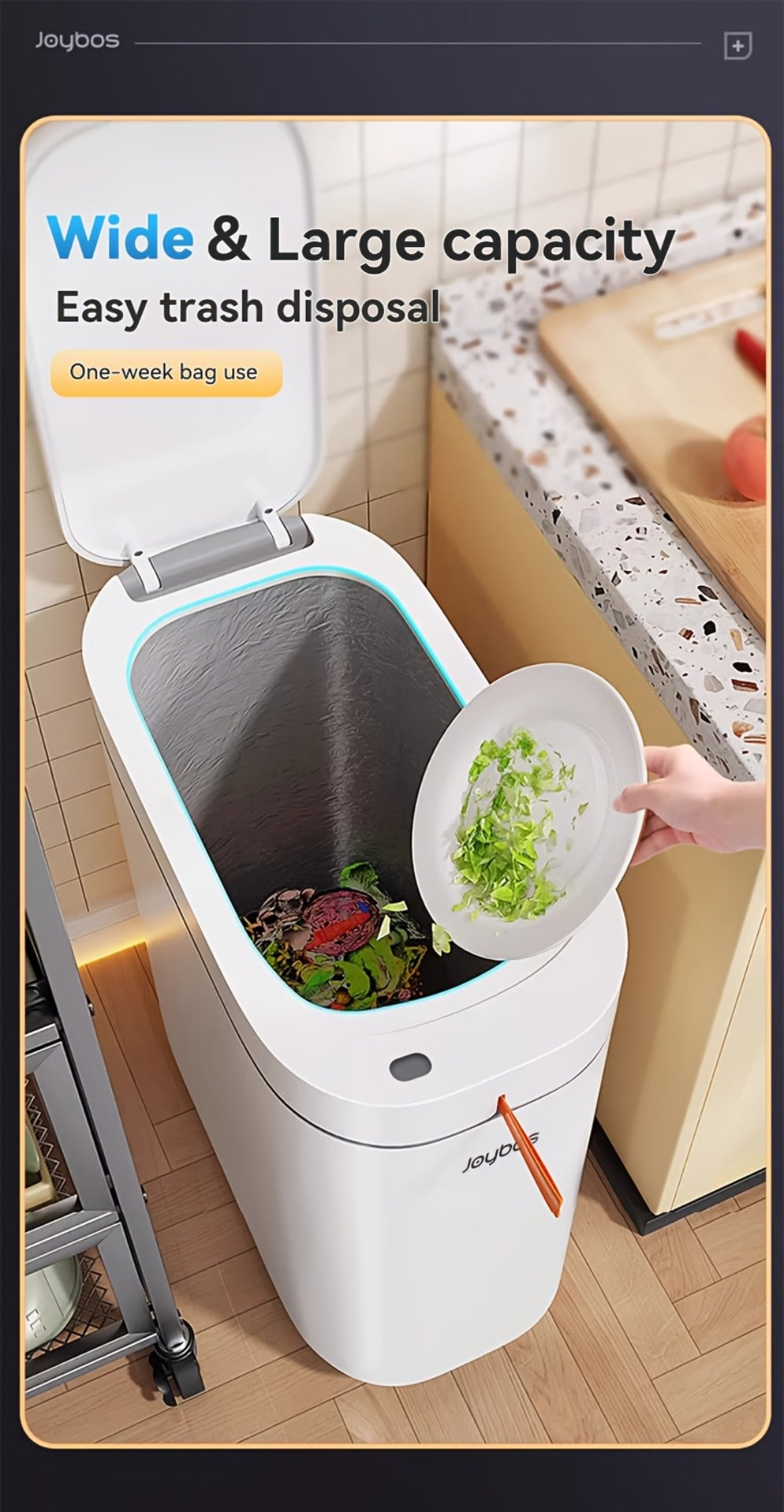 Sensor Trash Can Self-Emptying 3.8 Gallon with Drawstring Bags - Hands Free Infrared Smart for Home Cooking, Dining and Outdoor Meals