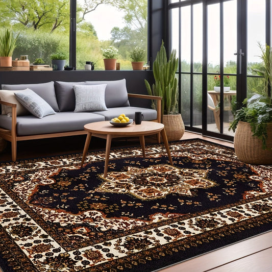 Bohemian Round Rug Large - Soft Non-Slip Machine Washable Vintage Area Rug for Living Room Bedroom Floor Decor