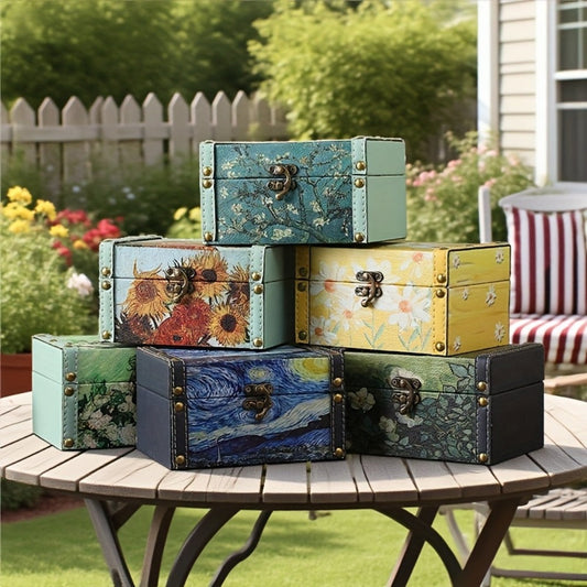 Wooden Storage Box with Lid Vintage Floral Design, Dust-Proof Decorative Trinket Box for Tabletop Jewelry Keepsake Organization, Scandinavian Style Small Wooden Box Gift
