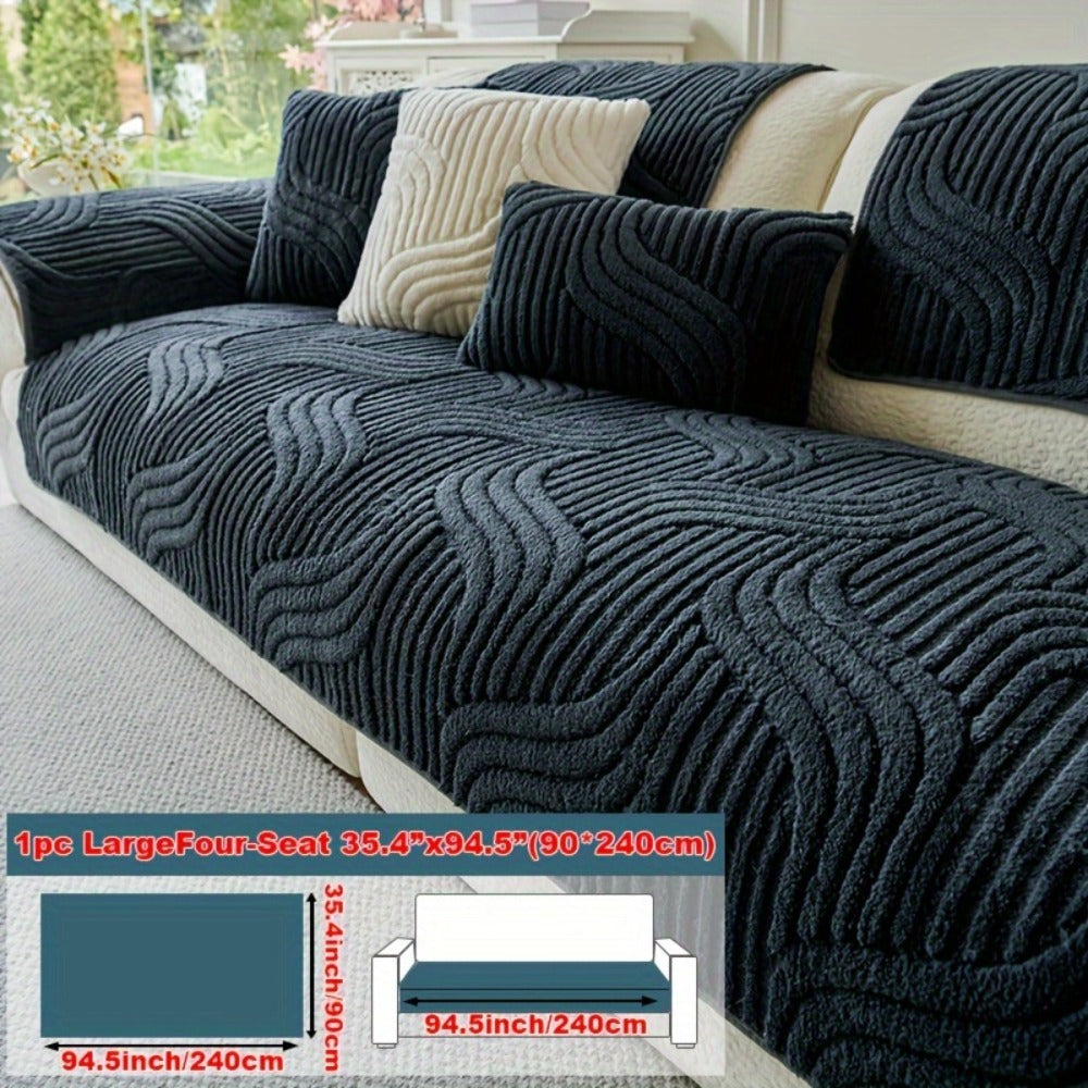 Sofa Cover Wave-Texture Plush Panels for 2 to Large 4-Seater Sofas, Armrest or Pillowcase Options
