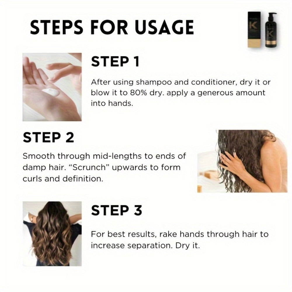 Curl Defining Cream with Detangling Brush Set 10.14 oz — Anti-Frizz Curl Enhancer, Long-Lasting Bouncy Curls, Non-Sticky Lightweight Hold, Salon Quality for Curly Wavy & Coily Hair, Women & Men