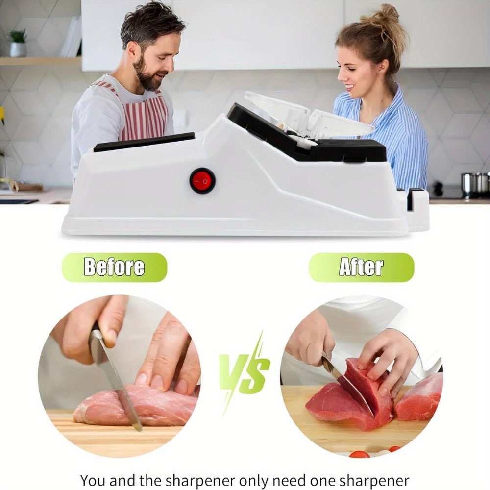 USB-Powered Electric Knife Sharpener with Five Double-Sided Stones and Clear Protective Cover