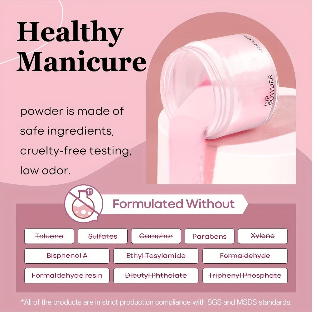 Dip Powder Nail Kit with NOCIS Label, Four Nude Gray Pink Powders, Three 10ml Liquids and Four Tools