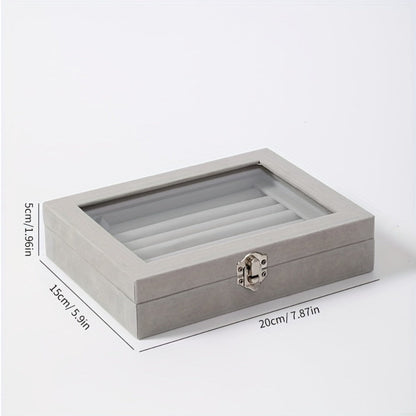Jewelry Box with Locking Lid – 49-Ring Capacity Glass-Like Plastic Ring & Earring Organizer, Large Rectangular Storage Case, Waterproof Anti-Tarnish, 4 Colors, Holiday Gift