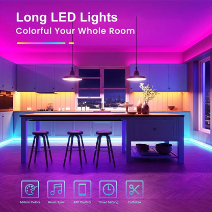 Smart APP Control LED Strip Lights 100FT 2 Rolls of 50FT - RGB Music Sync Color Changing 24V Safe Voltage Remote for Bedroom Living Room Gaming Room Party Home Decoration