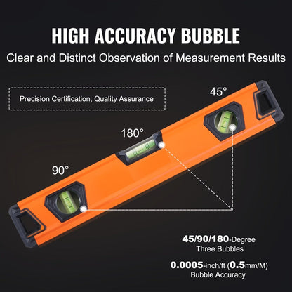 Six-Piece Magnetic-Style Spirit Level Set in 10, 16, 24, 32, 48 and 78 Inch Lengths for Workshop Layout