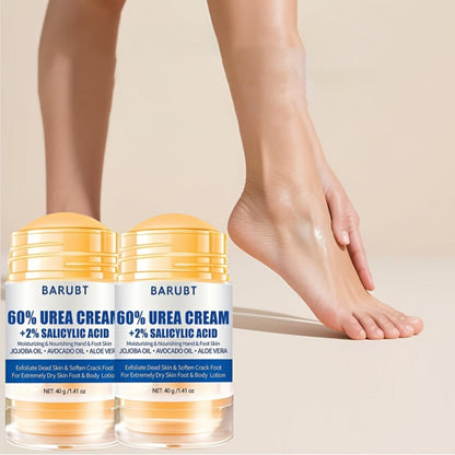 Two-Piece 40g Roll-On Foot Cream Set for Feet with 60% Urea and 2% Salicylic Acid Labeling