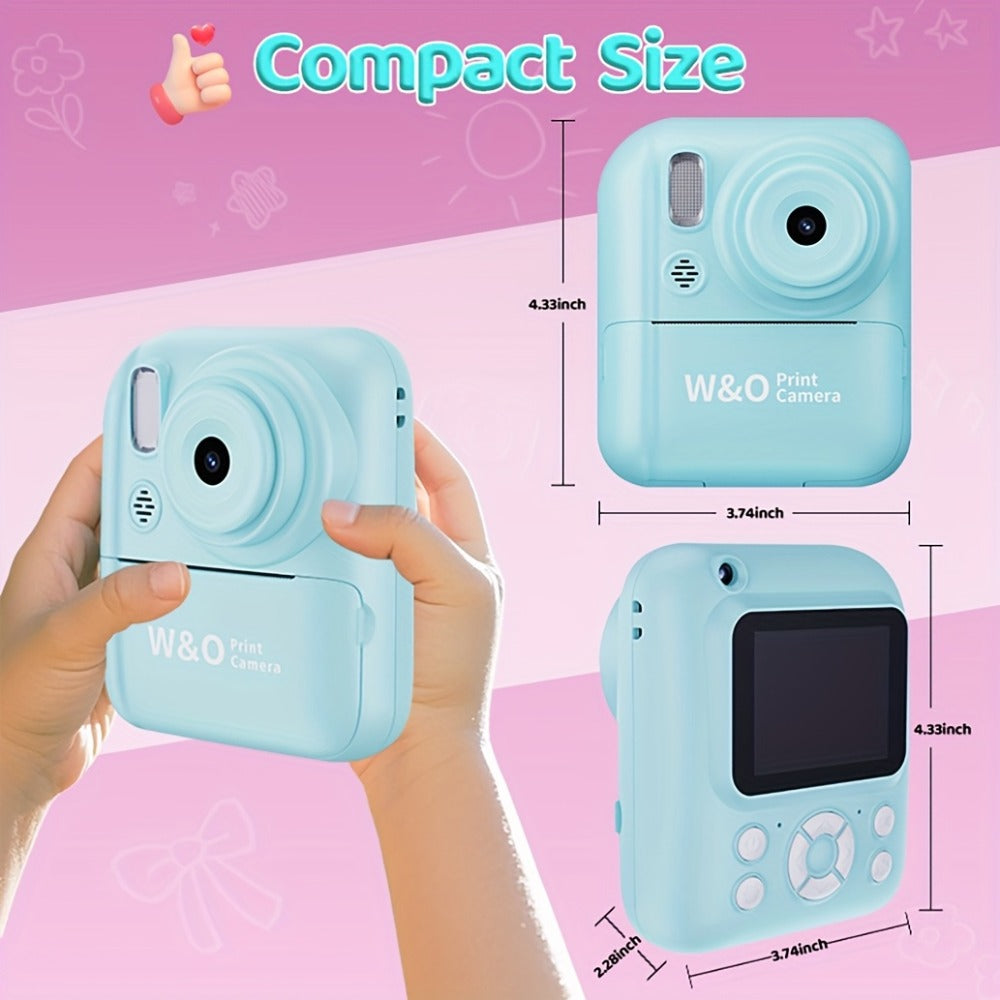 Kids Instant Print Digital Camera 1080P with 2.4" Screen, 3 Rolls Print Paper & 32GB Card – Cute Photo Camera Gift for Girls & Boys Ages 3-12, Pink / Blue