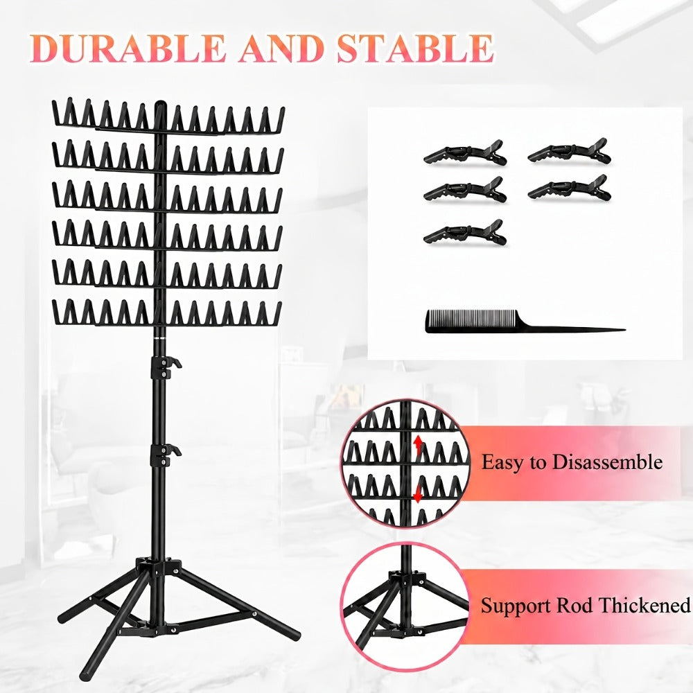 Freestanding Hair Extension Rack with Adjustable 144-Peg Display Grid and Black, White or Pink Stand Options
