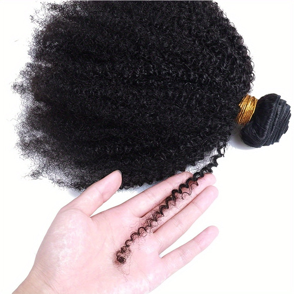 Hair Extensions Kinky-Curly Mongolian Human Hair Bundle in Natural Black with Six Length Options from 8 to 18 Inches