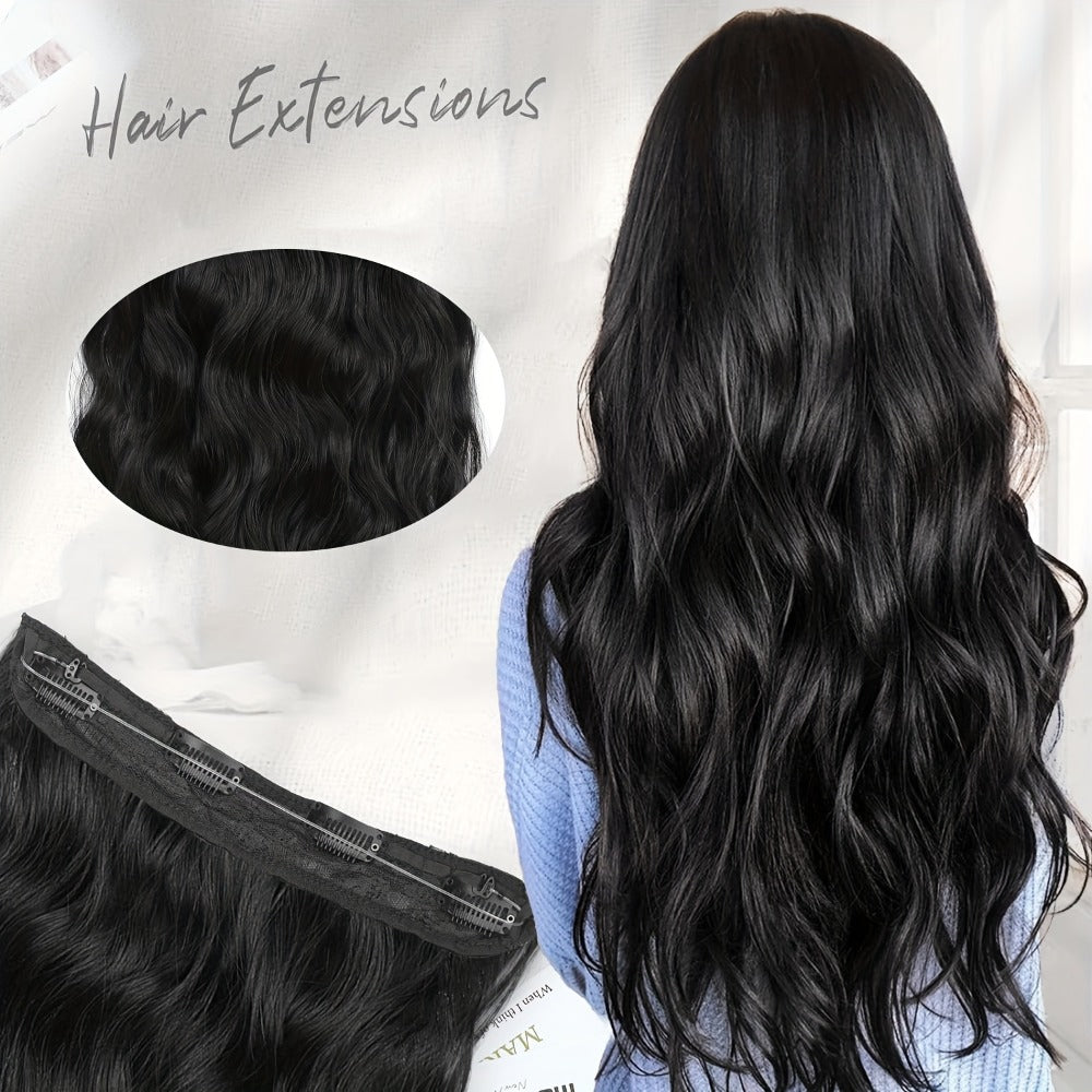 Invisible Wire Hair Extensions 22 Inch for Women — Transparent Fish Line 4 Clips Long Wavy Hairpiece for Thin Fine Hair, 7 Colors 1B 613 Ombre, No Glue No Heat Damage Free