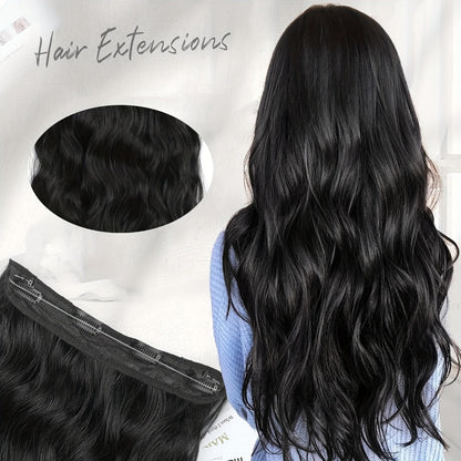 Invisible Wire Hair Extensions 22 Inch for Women — Transparent Fish Line 4 Clips Long Wavy Hairpiece for Thin Fine Hair, 7 Colors 1B 613 Ombre, No Glue No Heat Damage Free
