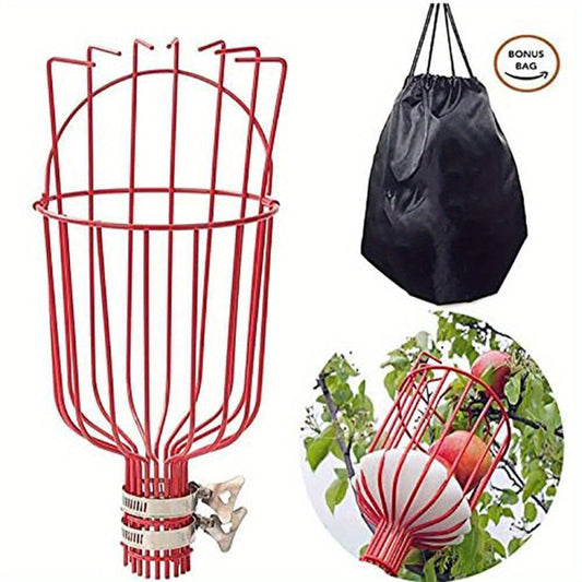 Fruit Picking Pole with Basket 8FT Height Adjustable - Fruit Catcher Tree Picker for Mango, Lemon, Orange, Apple & More - Long Reach Orchard Harvesting Tool for Tall Trees