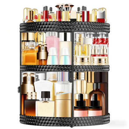 Rotating Makeup Organizer with Seven Adjustable Shelf Heights in White, Blue or Gray Checkout Options