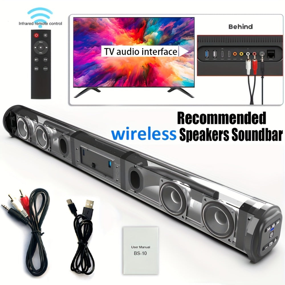 Home Theater Surround Sound System 5.2 Channel – Wireless Subwoofer Dual Air Ducts Bass Boost, TV Soundbar Stick with Remote Control, Rechargeable Battery & Type-C Charging, Complete Speaker Set